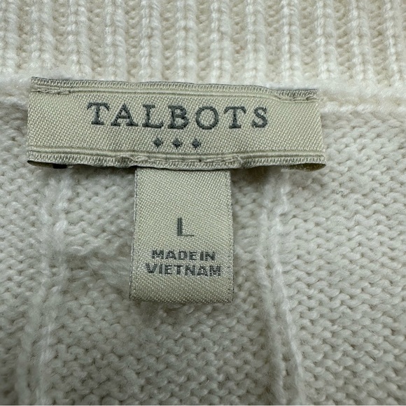 Talbots White Cable Knit Crewneck Sweater Womens Large Classic Long Sleeve - Picture 4 of 8